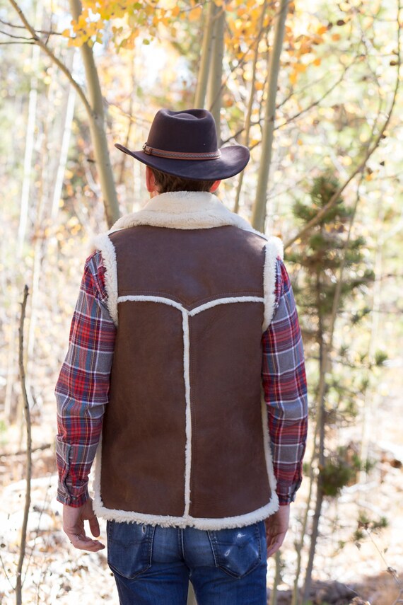 Mens Sheepskin Vest-rancher W/collar-exposed Wool Seams - Etsy