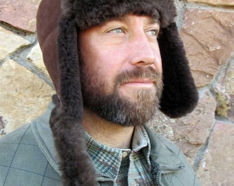 Mens Sheepskin Hat-Aviator