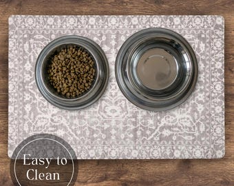 Pet Feeding Mat Vintage Boho Style Pet Feeding Station Dog Bowl Rug Antique Cat Food Mat Pet Lover Gift Grey Rug Dog Mat for Food Bowls