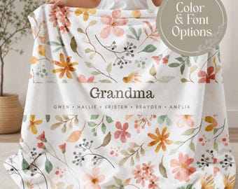 Personalized Grandma Blanket with Grandkids Names Custom Minky Blanket Gift for Grandma Customized Gigi Gifts for Nana Blanket Personalized