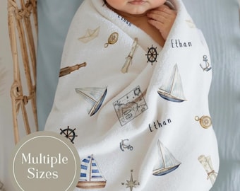 Personalized Nautical Baby Blanket Custom Name Blanket Sailboat Nursery Decor Newborn Boy Gift Personalized Blanket Nautical Baby Shower