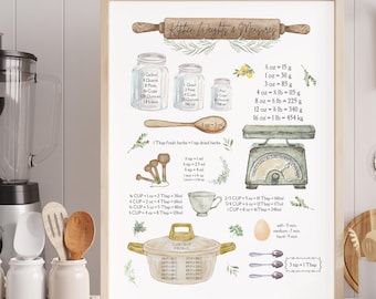 Kitchen Conversion Chart Kitchen Wall Art Vintage Kitchen Prints Housewarming Gift Kitchen Measurement Chart Kitchen Decor Modern Farmhouse