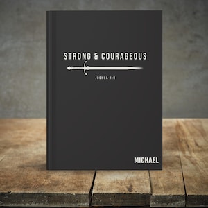 Strong and Courageous Journal, Personalized Bible Verse Journal for Men, Bible Study Journal, Christian Gift for Him, Baptism or Pastor Gift