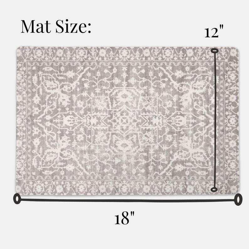 Pet Feeding Mat Vintage Boho Style Pet Feeding Station Dog Bowl Rug Antique Cat Food Mat Pet Lover Gift Grey Rug Dog Mat for Food Bowls image 4