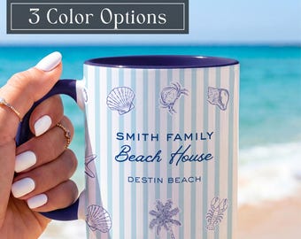 Custom Beach House Coffee Mug Personalized Family Mug Gift for New Beach Home Nautical Decor Customized Family Gift for Ocean Lover Mug