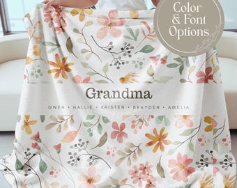 Personalized Grandma Blanket with Grandkids Names Custom Minky Blanket Gift for Grandma Customized Gigi Gifts for Nana Blanket Personalized
