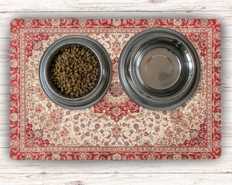 Vintage Rug Pet Food Mat – Crimson Manor, Non Slip, Washable Dog & Cat Feeding Mat, Antique Style Pet Bowl Placemat, Pet Supplies, Pet Gift