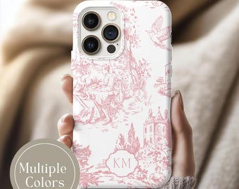 Personalized Toile Monogram Phone Case Custom Initial Floral iPhone Case Samsung Galaxy Case Chinoiserie Gift for Her Toile de Jouy Design