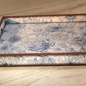 Blue Flowers Line Drawing Tray