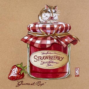 Original-Illustrationsdruck auf Rives Tradition 320 g Kunstdruckpapier, Hamster auf seinem Marmeladenglas