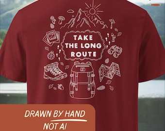 Camiseta con frase de senderismo / Dibujada a mano / Camiseta unisex de algodón orgánico