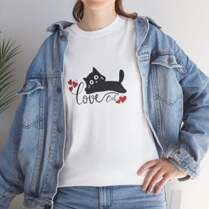 Cute Cat Love Unisex Cotton Tee, Pet Lover Gift, Funny Cat Shirt, Fun Casual Wear, Valentine&#39;s Day Tee