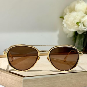 Luxury Gold Brown Sunglasses – UV400 Executive Style Men’s Eyewear | Designer Vintage-Inspired Shades