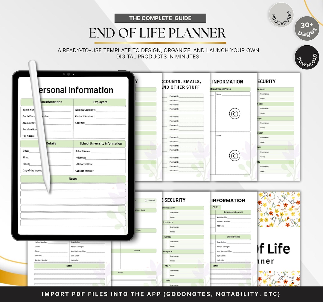 End Life Planner Funeral Planning Checklist Printable Organizer Final ...