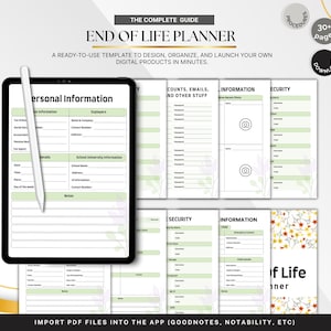 End of Life Planner, Final Wishes Organizer, Funeral Planning Checklist, Important Information Binder, Digital Estate Planning PDF