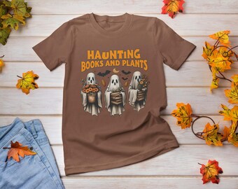 Ghost Librarian Shirt, Spooky Books Halloween Tee, Garment-Dyed Cotton Comfort