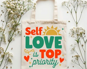 Self Love Tote Bag for Empowerment Gift – Canvas Cotton Affirmation Carryall