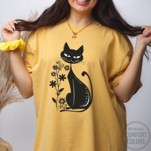 Black Cat Floral T-Shirt: Boho Wildflower Graphic Tee