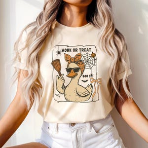 Honk or Treat Duck Shirt, Funny Witch Duck Halloween Tee, Spooky Season Comfort Colors Shirt, Cute Halloween Gift, Unisex Fall T-Shirt