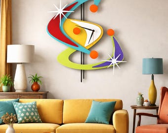 Klok uit het midden van de eeuw, houten klok, moderne wandklok, wandklok uit de jaren 60, decor uit het midden van de eeuw, MCM-klok, retroklok, moderne klok