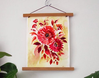 Hand Painted Watercolour Ink Floral Composition - Red Gerberas - No. 13