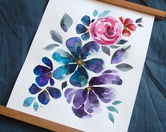 Hand Painted Watercolour Ink Floral Composition - No. 7