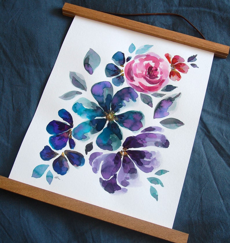 Hand Painted Watercolour Ink Floral Composition No. 7 image 1