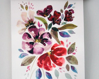 Hand Painted Watercolour Ink Floral Composition - No. 3