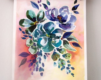 Hand Painted Watercolour Ink Floral Composition - No. 10