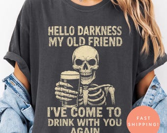 Funny Guinness Beer T-Shirt - 'Hello Darkness My Old Friend' Stout Lover Tee
