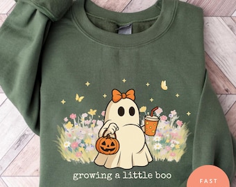 Halloween Ghost zwangerschapsshirt, grappige zwangerschapsaankondiging sweatshirt, shirt herfstzwangerschap, schattige Ghost Mom trui, cadeau voor nieuwe moeder