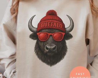 Vintage Buffalo Football Sweatshirt, Retro Mascot Crewneck with Beanie, Bills Mafia Game Day Top, Cozy Unisex Fan Apparel, Sports Gift