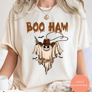 Comfort Colors® Boo Haw Shirt, Funny Ghost Cowboy Tee, Western Halloween Shirt, Spooky Fall Shirt, Country Girl Gift