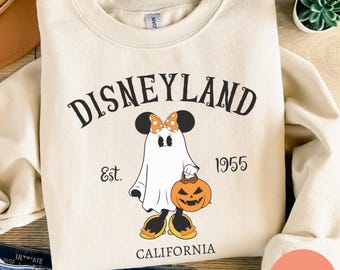 Vintage Disneyland Halloween Sweatshirt, Retro Minnie Ghost Crewneck, Est 1955 California Top, Spooky Season Disney Fan Gift