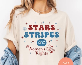 Maglietta a stelle e strisce e diritti delle donne, maglietta retrò con colori comodi per il 4 luglio, maglietta con grafica patriottica e femminista, maglietta per il giorno dell'indipendenza degli Stati Uniti