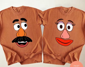 Koszulka Comfort Colors® Pan i Pani Potato Head do kompletu, urocza koszulka dla pary na Święto Dziękczynienia, jesienna koszulka rodzinna, zabawna świąteczna koszulka z motywem Toy Story