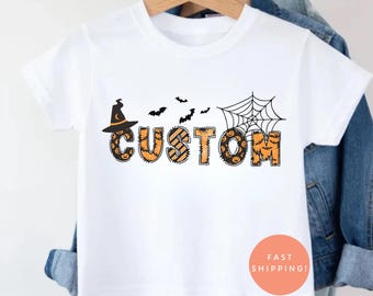 Koszulka dla dzieci na Halloween z nadrukiem, spersonalizowana koszulka z imieniem ducha, urocza koszulka na Halloween dla chłopców i dziewcząt, upiorny kostium dla dzieci
