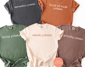 Benutzerdefinierte Kartoffel Shirt, Comfort Colors® Passendes Thanksgiving-Shirt, lustiges Paar Shirt, Süßkartoffel, Herbst Saison Ehemann Frau Geschenk, Humor Tee