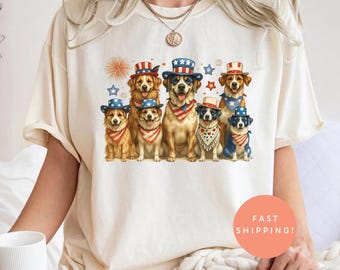 Camiseta patriótica para perro del 4 de julio, linda camiseta para perro de EE. UU., camiseta del Día de la Independencia, regalo para mamá perruna, camiseta con fuegos artificiales y estrellas para amantes de las mascotas.