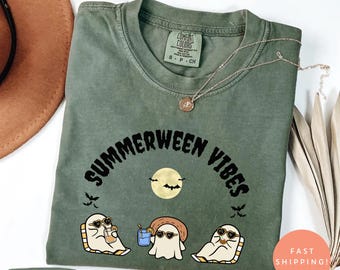 Comfort Colors® Summerween Shirt, Funny Ghost Beach Tee, Cute Spooky Summer Shirt, Halloween In Summer Vibes, Hot Ghoul Season