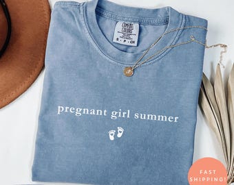 Comfort Colors® Pregnant Girl Summer Shirt, Funny Pregnancy Announcement Tee, Baby Reveal Shirt, New Mom Gift, Beach Maternity T-Shirt