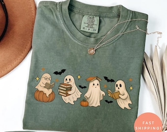 Ghosts Reading Books Shirt, Comfort Colors Bookish Ghost Tee, Cute Halloween Reading Shirt, Spooky Season Book Lover Gift, Fall Graphic Tee