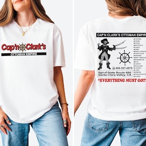 Chemise Empire ottoman du capitaine Clark, t-shirt graphique vintage de magasin de meubles de pirate rétro, t-shirt drôle d'humour de vacances recto-verso image 6