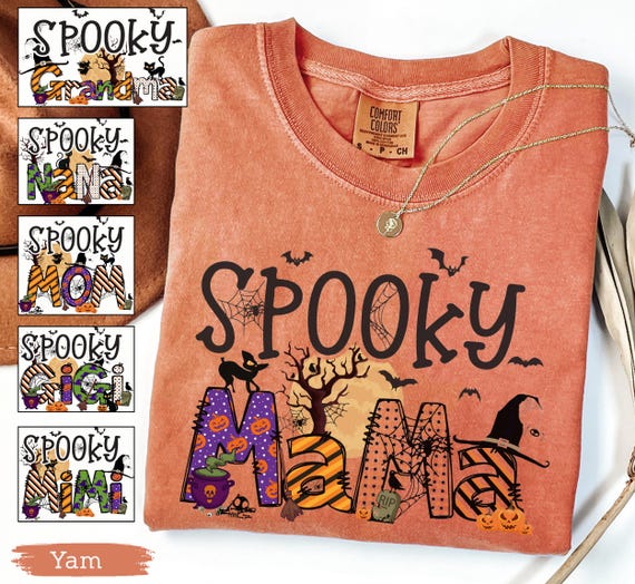 Custom Spooky Mama Shirt, Comfort Colors® Cute Ghost Halloween Tee for Mom, Retro Floral Ghost Tee, Personalized Fall Gift for Trendy Mamas