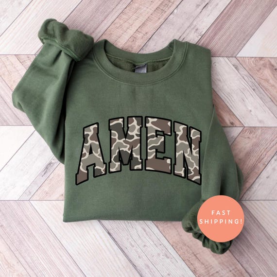 Amen Camo Sweatshirt, Christian Faith Crewneck, Religious Camo Pullover, Bible Verse Sweatshirt, Jesus Apparel, Spiritual Gift