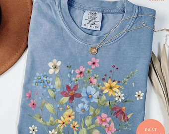 Vintage Pressed Flowers Shirt Comfort Colors®, Boho Cottagecore Tshirt Botanical Floral Tee Wildflowers Sweatshirt, Gift For Gardener