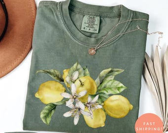 Vintage Lemon Comfort Colors T-Shirt, Cottagecore Fruit Shirt, Retro Citrus Graphic Tee, Boho Garden Aesthetic Summer Shirt for Women