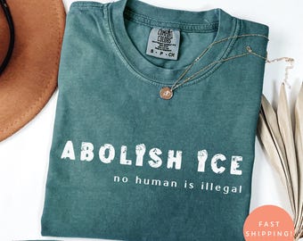 Comfort Colors® No Human Is Illegal Abolish ICE Shirt, Pro Immigration Activist Tee, Social Justice Human Rights Protest Apparel
