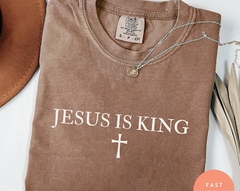 Comfort Colors® Jesus ist König Shirt, minimalistisches christliches T-Shirt, trendiges Glaube Top, religiöses Geschenk für Frauen, Bibel Vers Kirchenkleidung