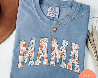 Comfort Colors® Mama-shirt, mama-shirt bloemen, Moederdagcadeau, girly esthetisch cadeau voor moeder, retro T-shirt moeder, shirt schattig moeder, T-shirt mama, T-shirt mama